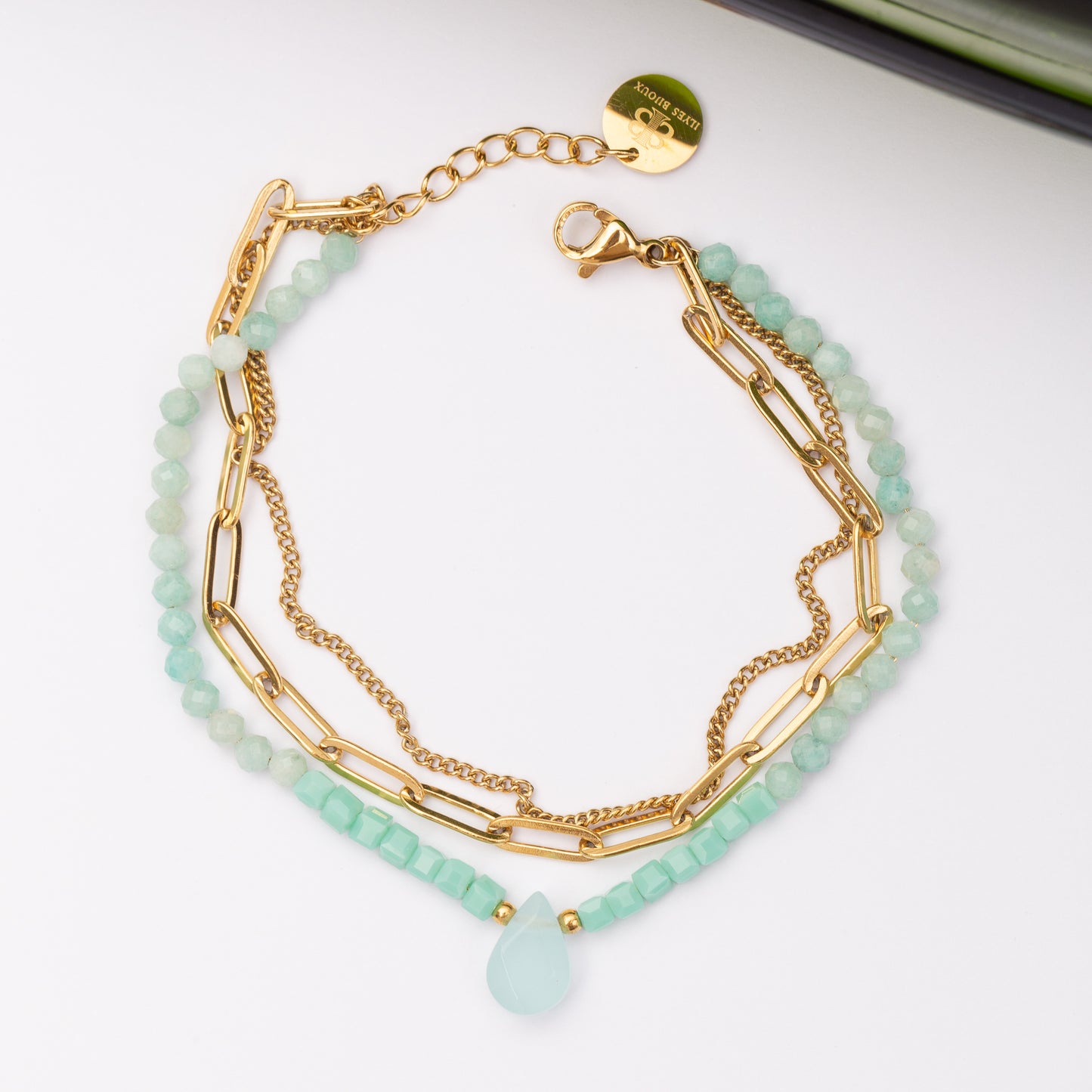 Gourmette Maréa en pierre Amazonite et Cristal en acier inoxydable garantie