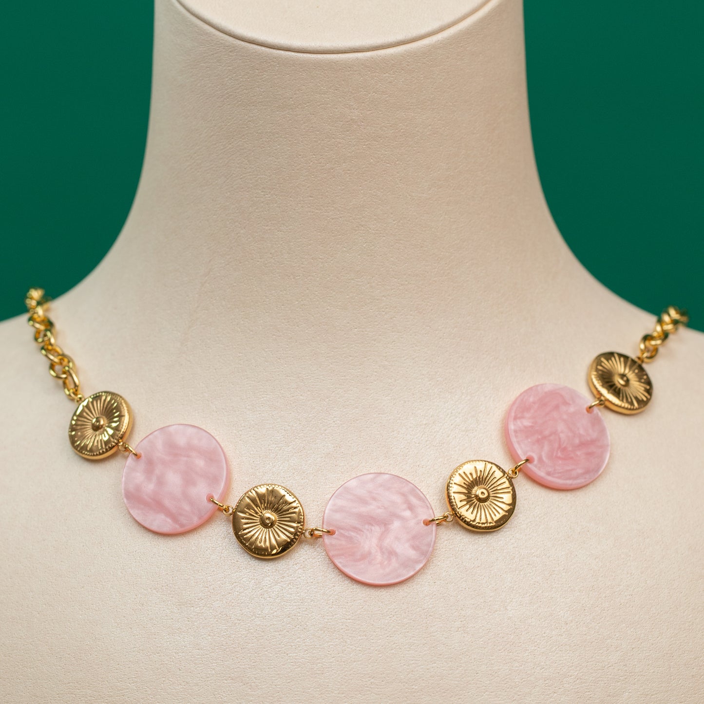 Collier en acier tendance - Cercles rose