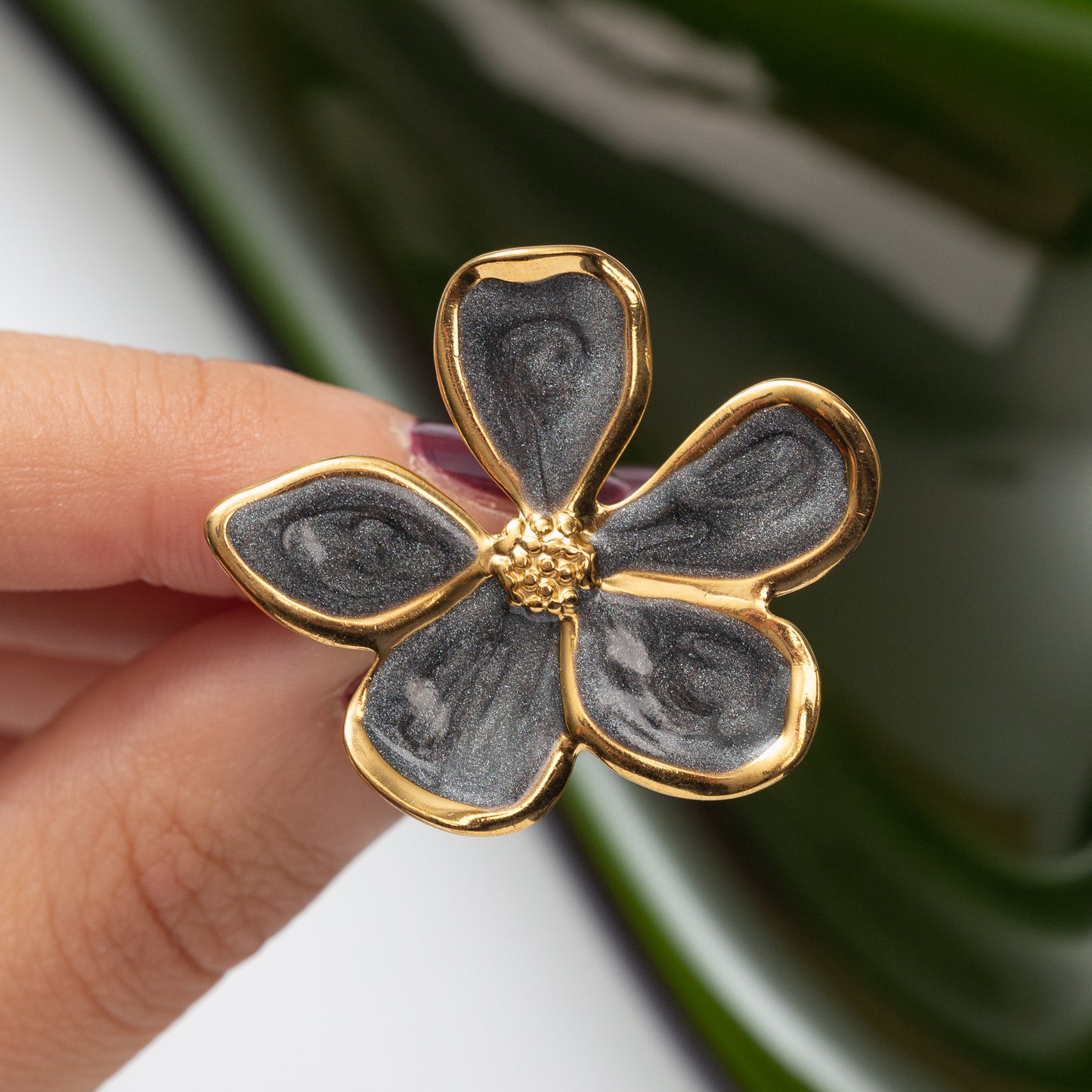 Bague en acier - Fleur