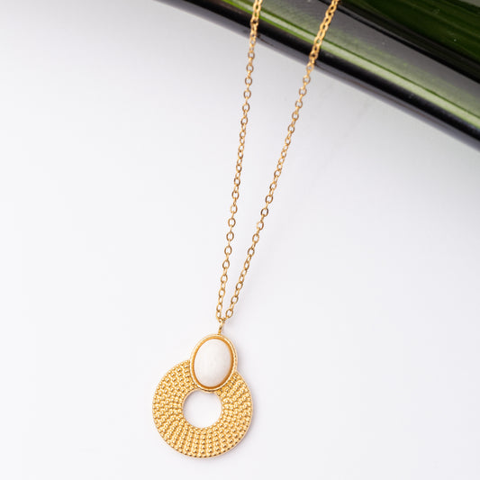 Collier Inoxy en acier inoxydable garanti - Jade blanc