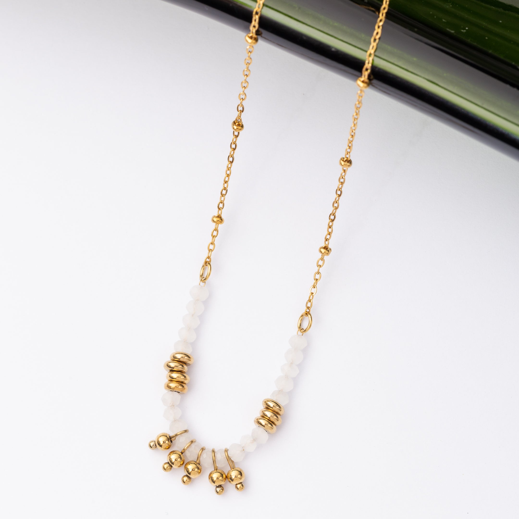 Collier Inoxy en acier inoxydable garanti - Jade blanc