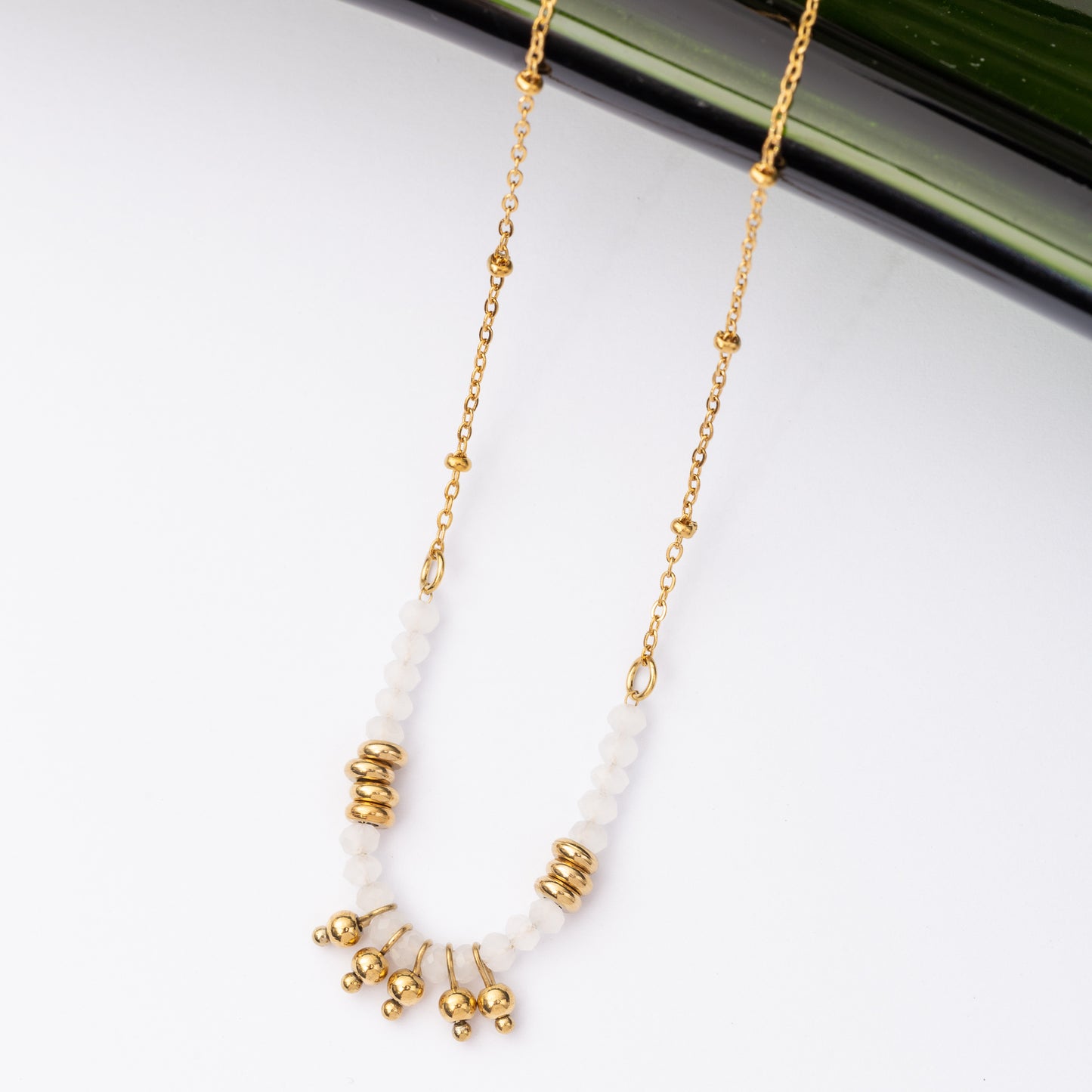Collier Inoxy en acier inoxydable garanti - Jade blanc