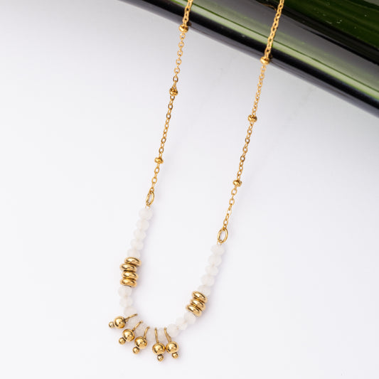 Collier Inoxy en acier inoxydable garanti - Jade blanc