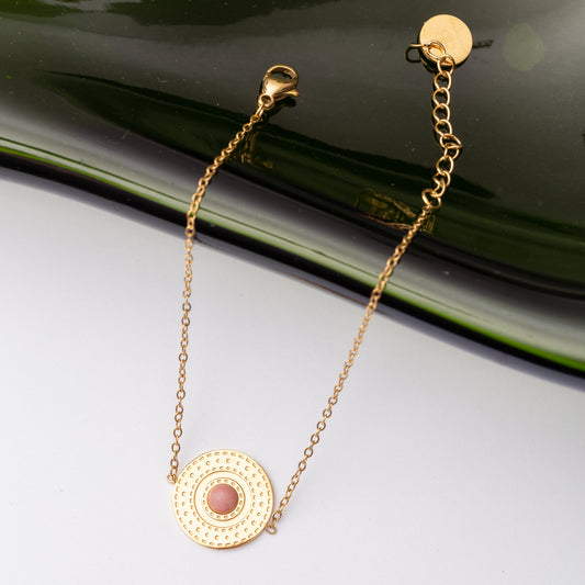Gourmette Monogramme en acier inoxydable garantie - pierre Rhodochrosite