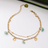 Gourmette Monogramme en acier inoxydable garantie - Pierre Amazonite