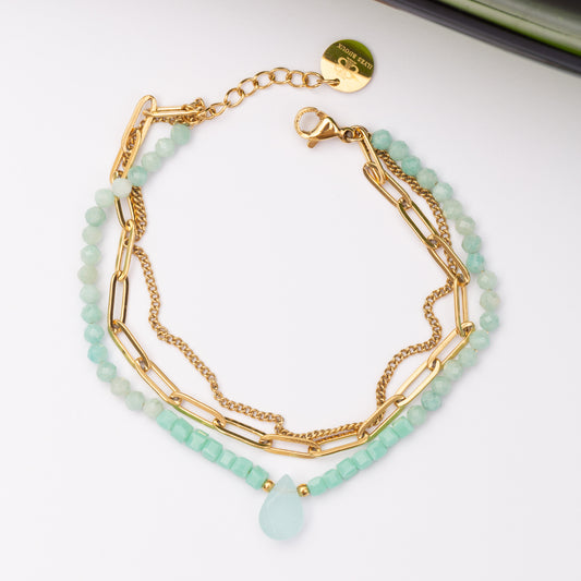Gourmette Maréa en pierre Amazonite et Cristal en acier inoxydable garantie