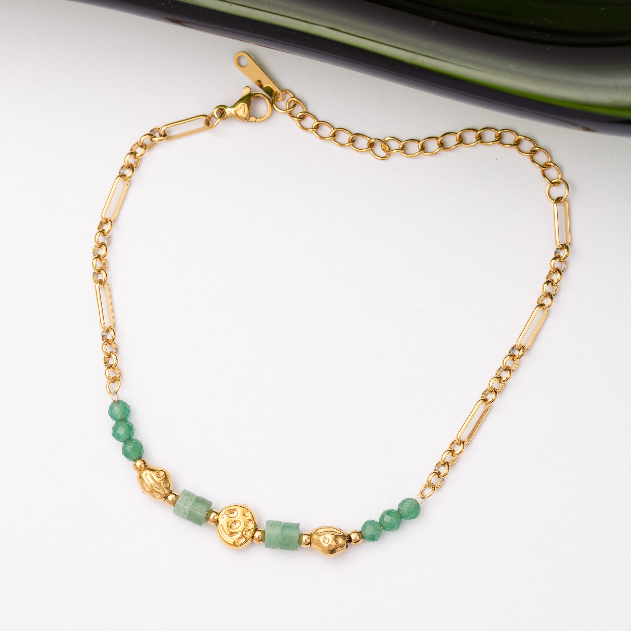 Gourmette Pierre Aventurine Verte en acier inoxydable