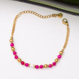 Gourmette Pierre cristal fushia en acier inoxydable