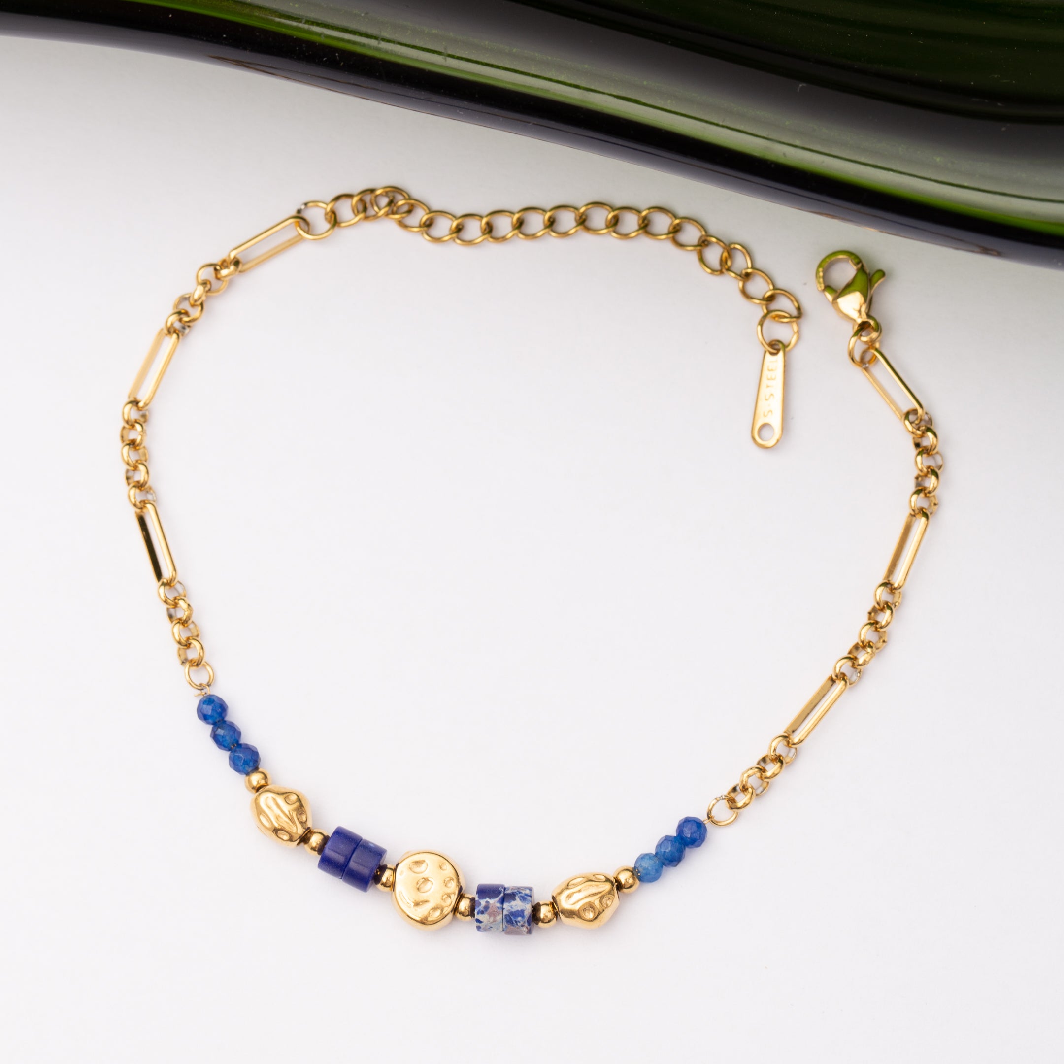 Gourmette Pierre Lapis Lazulis en acier inoxydable