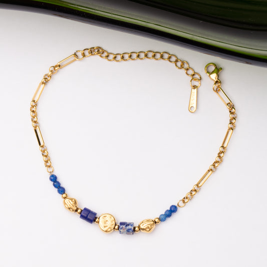 Gourmette Pierre Lapis Lazulis en acier inoxydable