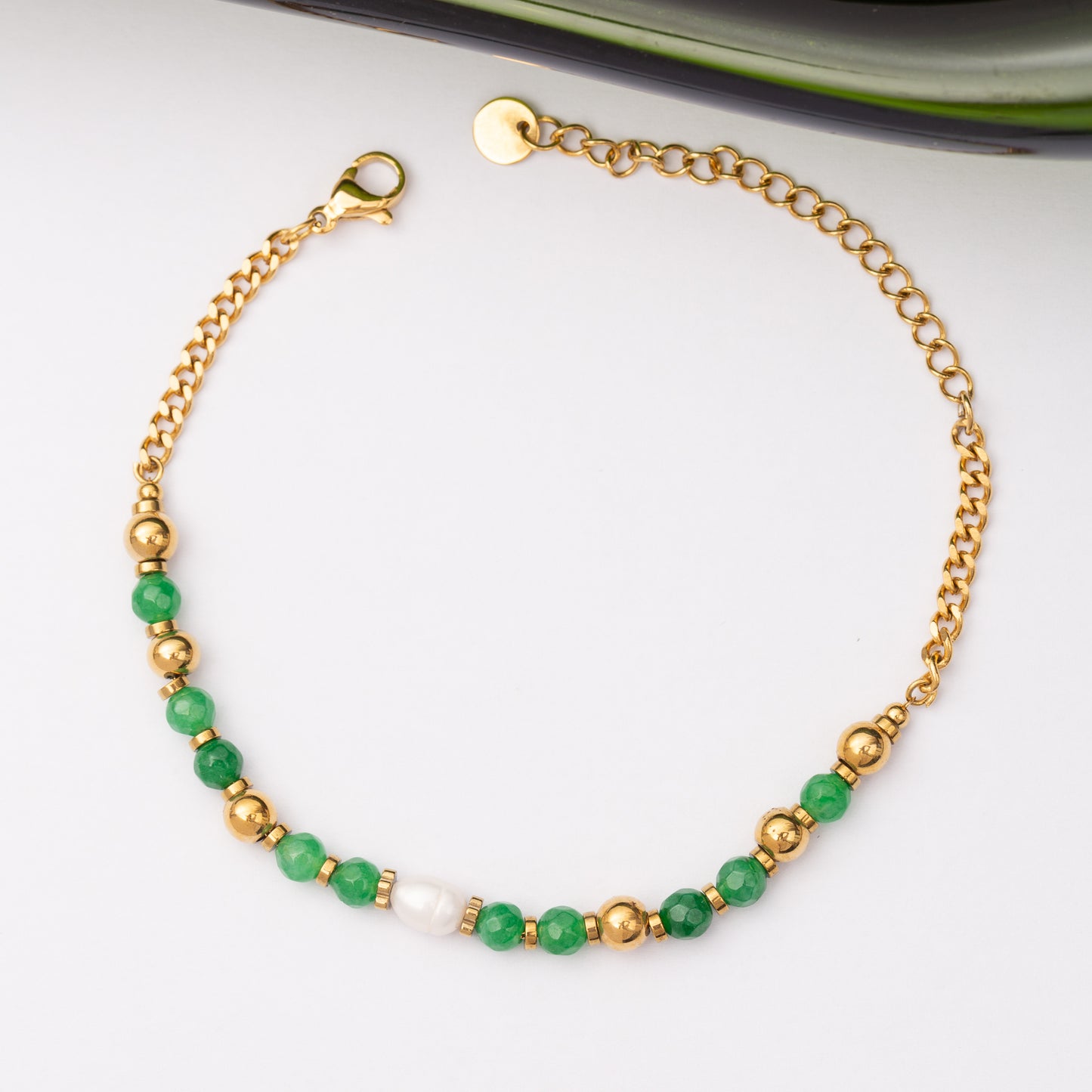 Gourmette Pierre aventurine verte en acier inoxydable