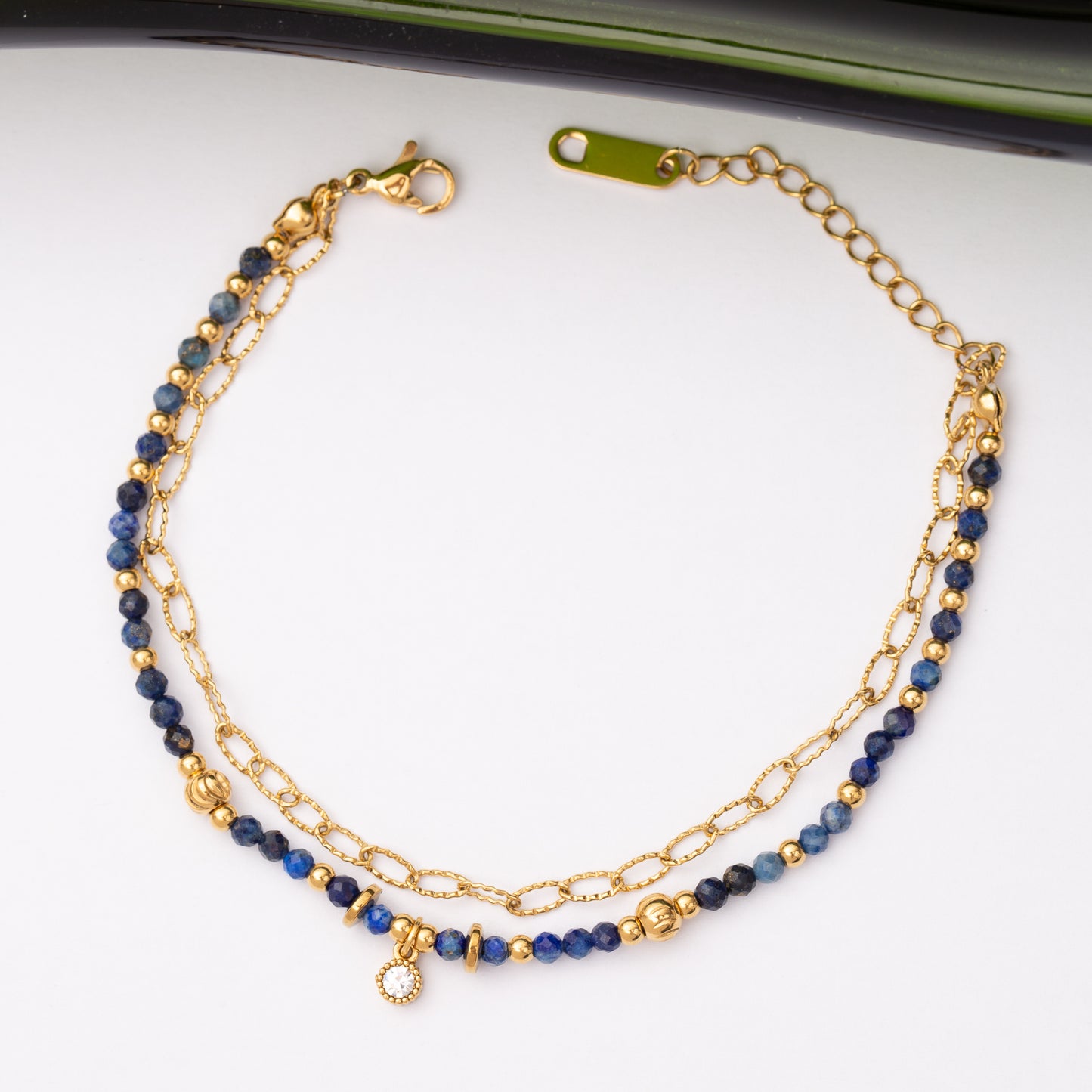 Gourmette Pierre Lapis Lazuli en acier inoxydable