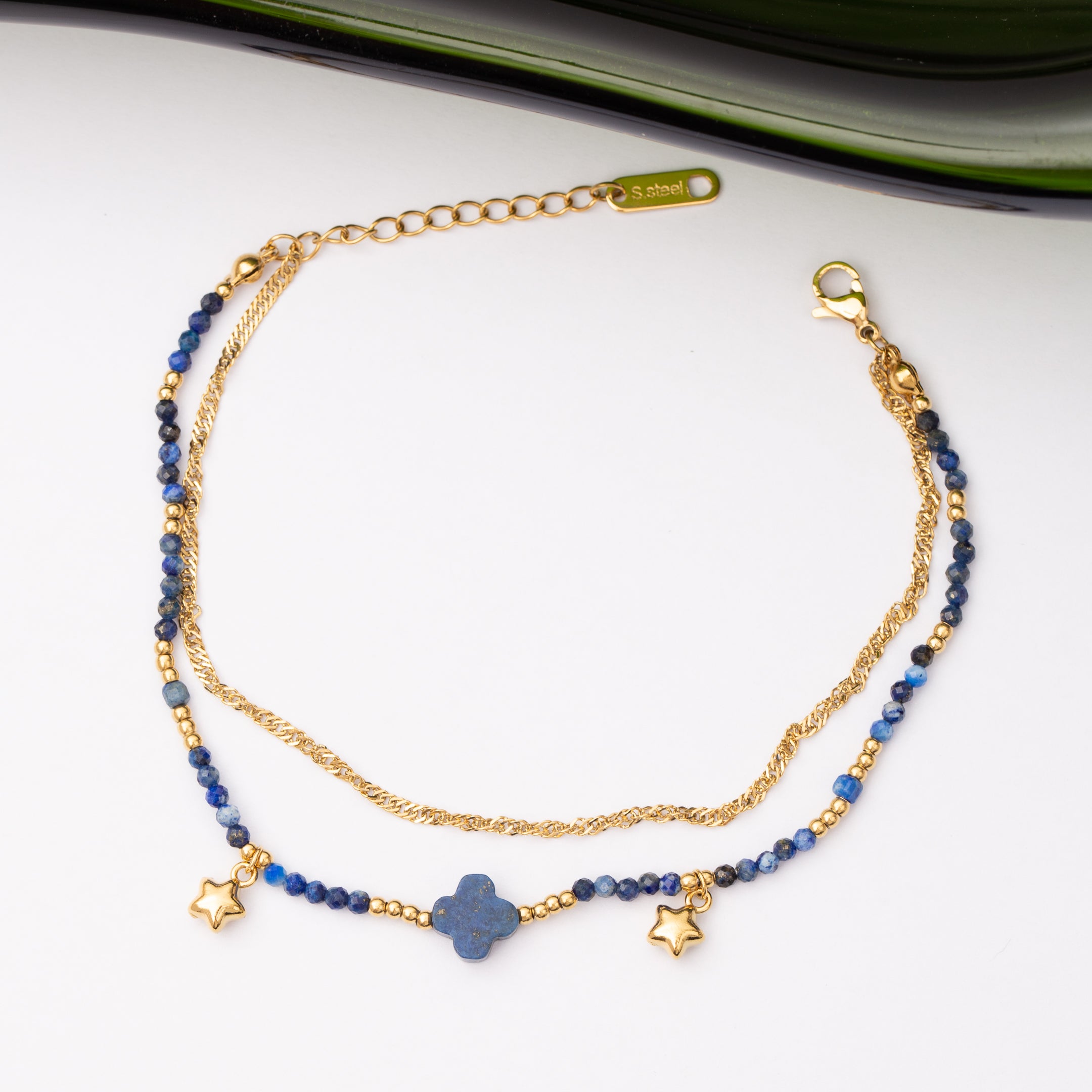Gourmette Pierre Lapis Lazuli en acier inoxydable