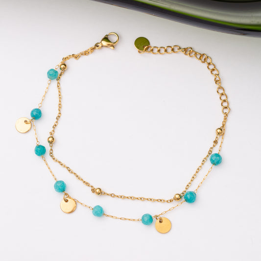 Gourmette Pierre Amazonite en acier inoxydable