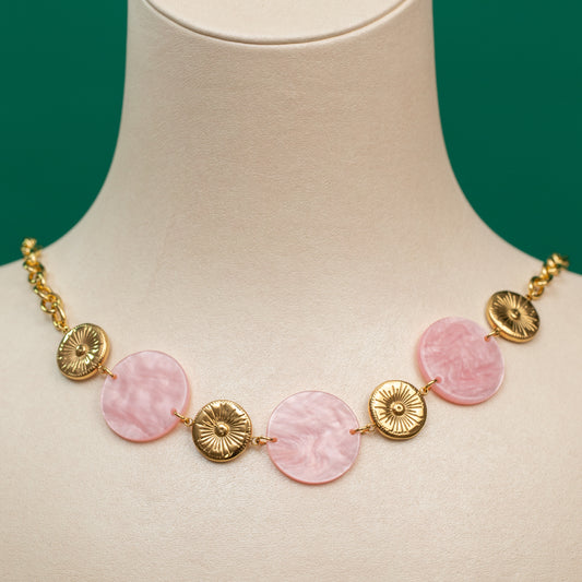 Collier en acier tendance - Cercles rose