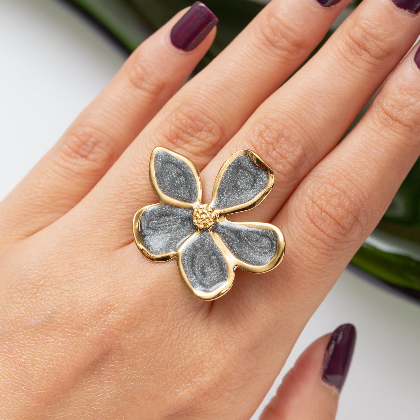 Bague en acier - Fleur