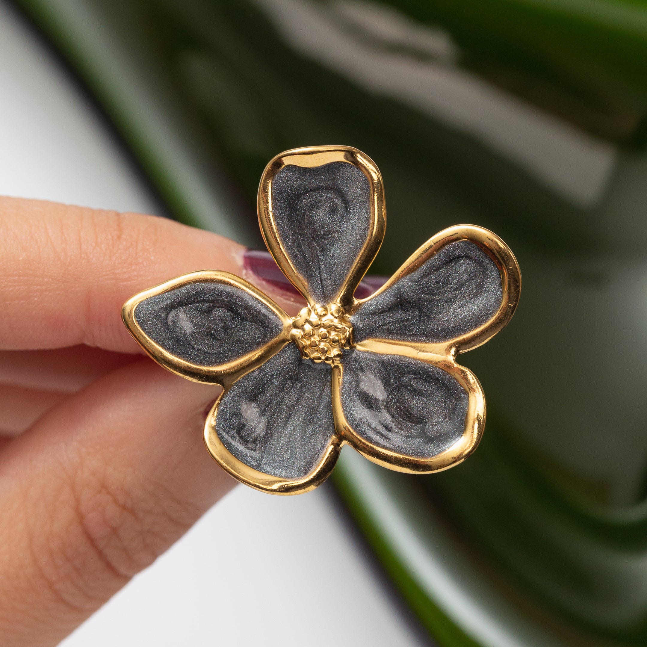 Bague en acier - Fleur